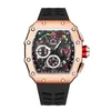 Zegarek na rękę zwykłe mężczyzn moda sport czarny zegarek funkcja chronografu stopwatch gumowy pasek automatyczny