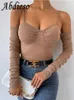 T-Shirt da donna Abdieso Ribber Knit Backless Sexy Donna Top 2022 Autunno manica lunga T-shirt casual di base Moda Y2K Top corto con spalle scoperte T220926