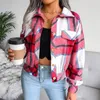 Women's Jackets Women Woolen Coat With Pockets Lantern Long Sleeve Plaid Shirt Jacket Turn-down Collar Casual Short Single Breasted Ins