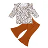Clothing Sets 2022 6M-4T 2Pcs Baby Boys Girls Ruffles Leopard Print Long Sleeve T-Shirt Tops Flare Pants Loose Wide Leg Trousers