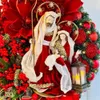 クリスマスの装飾神聖なクリスマスリースハンギングパインコーンベリープリント人工フロントドアウォールアクリルデコレーションガーランド220923