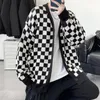 Suéteres para hombre 2022 primavera Otoño Invierno moda cárdigan suéter para hombre estilo Hong Kong tablero de ajedrez chaqueta de manga larga tendencia suelta