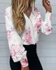 Kvinnors t-shirt 2022 Summer Autumn Women's Elegant Fashion Printed Lace Casual Shirt Casaul V Neck Floral Tryckt långärmad T-shirt Ny blus T230104