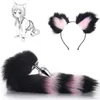 Jouets anaux 2 pièces bandeaux et queue d'oreilles de chat mignon avec godemichet anal en métal accessoires de Cosplay érotique adulte Sexy pour les Couples 220922