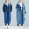 Trench da donna Cappotto da donna Autunno Plus Size Giacca a vento lunga in denim da donna 2022 Cappotto casual con cappuccio autunno primavera G637