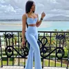 Women's Tracksuits High quality Blue Two Pieces Set Bodycon Rayon Bandage Set Evening Party Sexy Fashion Outfit 220924