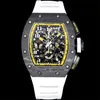 011 Montre de Luxe Designer Watchs 7750 Chronograph Mechanical Movement Carbon Fiber Relojes Case Rubber Strap Luxury Watch Mens Watches armbandsur Vattentät