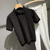 Polos męski 2022 Summer Men Slim Short Sleeve Down Down Kllar Casual Tee Tops Shirt Męski paski z dzianiny T-shirt L111