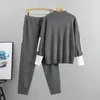 Fatos femininos outono runway 2 peças conjunto de malha manga longa pullovers camisola casual retalhos fashio jumper tops e calças ternos primavera 220924