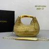 Lyxig designerväska i läder, guld, stenkornshandväska med gyllene handtag, klassiska axelväskor för kvinnor, Crossbody-väskor