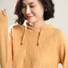 Kadın Sweaters Kadınlardan kapüşonlu merino yün örgü kazaklar 2022 Kış Şapka Jumper'lı Kadın Saf Örgü