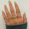 Bohemian 6 Pcs Green Crystal Ring Set for Women Girls 2022 Trend Wave Finger Rings Boho Jewelry Gift