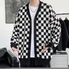 Herentruien 2022 Spring herfst Winter Fashion Cardigan Sweater Sweater Heren Hong Kong Style Checkerboard Lange mouw jas trend los