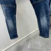 Blue Cotton Faded Distressed Denim Jeans Slim Fit Cool Men Designer förstörde jeans