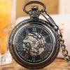 Pocket Watches vintage romerska siffror visar män kvinnor skelett mekanisk handvindande klocka öppen ansikte hänge fob klockkedja reloj