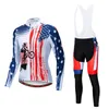 2024 Pro Mens Us Rider Winter Cycling Jersey Set Long Sleeve Mountain Bike Cycling Clothing Breathable MTB Bicycle Clothes Wear Suit B35