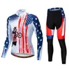 2024 Pro Mens Us Rider Winter Cycling Jersey Set Long Sleeve Mountain Bike Cycling Clothing Breathable MTB Bicycle Clothes Wear Suit B35