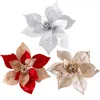 Decoratieve bloemen 2022 50 stks 21cm/16 cm/14 cm Kerstartikale glitter Poinsettia voor boomorganisaties nepbloemdecoratie