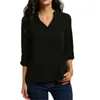 Blusas para mujer Camisas S5XL Blusas Femininas Mujeres con cuello en V Camisas de gasa sólidas Blanco Negro Azul Gris Blusa sexy dama Manga larga Blusa casual Tops 220923