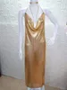 Casual Dresses Sexy Women Dress Backless Sleeveless Slit Long Maxi Halter Night Club Party Summer Metal Mesh Crystals