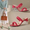 Тапочки чистые каблуки Женщины 2022 летние квадратные носки высокие сандалии скользит сексуальные свадебные туфли с красной белой