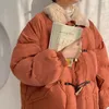 Damskie okopy płaszcze zimowe futra kurtka kołnierzowa kobiety vintage róg guziki bawełniane panie swobodne miękkie gęste ciepłe pomarańczowe ubrania żeńskie ubrania