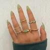 Bohème 6 pièces vert cristal bague ensemble pour femmes filles 2022 tendance vague bagues Boho bijoux cadeau