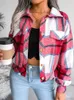 Women's Jackets Women Woolen Coat With Pockets Lantern Long Sleeve Plaid Shirt Jacket Turn-down Collar Casual Short Single Breasted Ins