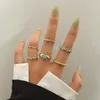 Bohème 6 pièces vert cristal bague ensemble pour femmes filles 2022 tendance vague bagues Boho bijoux cadeau