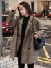 Dameswolmengsels Losse geruite wollen jas voor dames Mode Revers Slanke damesjassen Koreaanse dames herfstjas Dameskleding 220924