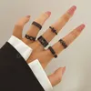 Set di anelli a farfalla neri da 6 pezzi per le donne Hip Pop Vintage Hollow Star Heart Finger Jewelry INS Nuovo regalo per feste alla moda