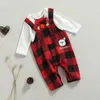 Clothing Sets 0-18M Infant Baby Girl Christmas Set Long Sleeve White Romper Top Plaid Jumpsuit Outfit 2Pcs