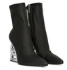 Winte Keira Zip Enkellaarsjes Dames Pop Sculpturale D-barok Hak Zwart Stretch Leer Dame Booties Puntschoen Booty EU35-43 Met Doos