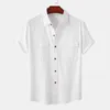 Herren lässige Hemden Baumwollwäsche Feste Weiß für Männer Sommer Doppelpocke Kurzarm Shirt Mens Business Holiday atmable Camisas