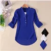 Blouses femininas camisas de verão elegantes mangas compridas vneck mulheres de seda blusas de chiffon sólidas blusas brancas azuis pretas camisas femininas 220923