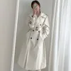 Women's Trench Coats Women's YIZZHOY Autumn Loose Fit Double Breasted Turn Down Collar Windbreaker Outwear Women Chic White Long Coat