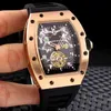 Multifunktion Superclone Watch Designer Luxury Mens Mechanics Rihca Milles Automatisk mekanisk skelett svart rosguldkamouflage gummi