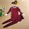 Fatos femininos outono runway 2 peças conjunto de malha manga longa pullovers camisola casual retalhos fashio jumper tops e calças ternos primavera 220924