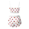 Ropa de dormir para mujer 2 piezas para mujer Kawaii Strawberry Print Frill Cami Pijama Set Cute Crop Top Shorts Trajes Lady Sleepwear Lencería sexy 220924