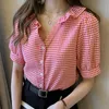 Blouses pour femmes Chemises Mode Femmes Chemise à carreaux Chic Blouse à carreaux à manches courtes Femme Casual Bouton Chemises Tops amples 220923