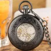 Pocket Watches Bronze/Silver/Black Carving Roman Siffer Design Mechanical Hand Winding Watch for Men Women Pendant Chain Clock Gift