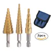 3st/set HSS Straight Groove Step Drill Bit Titanium Coated Wood Metal Hole Cutter Core Drilling Tools Set 3-12mm 4-12mm 4-20mm