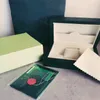 Montre de luxe Mens Box Cases Original Inner Outer Womans Montres Boxes Homme Montre-bracelet Green Boxs livret carte 116610 Accessoires Certificat de plongée A
