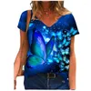 Women's T Shirts 3XL Oversides Ladies Tops Casual Short Sleeve V-Neck Loose Shirt Size Women 3D Butterfly Summer Tees 2022 Clothes