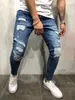 Erkekler kot sokak kıyafetleri erkek hip hop yan beyaz şerit skinny jeans sıkıntılı diz delikleri yırtılmış yüksek kaliteli streç ince fit denim pantolon 220923