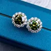 Orecchini a bottone Argento 925 Originale Totale 2 Carati Diamante Test Passato Brillante Taglio D Colore BlueGreen Moissanite Gemstone Jewelry