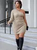 Plus Size Dresses Knitted Women Autumn Winter Clothes Sexy One Shoulder Midi Bodycon Dress Elegant Fashion Ladies Sweater