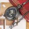 Карманные часы винтажные римские цифры показывают мужчины женщины скелет механические часы с открытыми часами с подвеской подвесной цепь часовых цепочек
