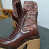 Chelsea ankelstövlar för dam Lyxdesigner kosknmode Stickning elasticitet Blandade färger strumpor skor chunky häl tjock sula Half Boot 35-42