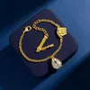 Fashion Designer Necklace Bracelet Earring Water Droplets Pendant Jewelry Sets V Letter Banshee Head 18K Gold Plated Birthday Festive Party Gifts HMS8 -- 032136884